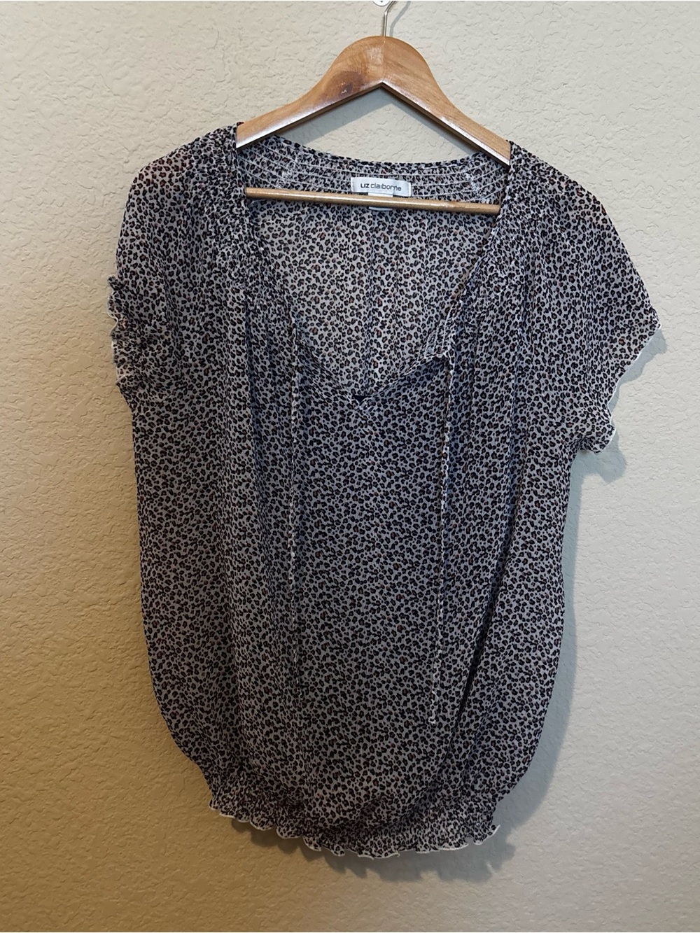 Liz Claiborne Womens Blue White Animal Print Short Sleeved Blouse Size XL